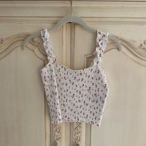 NEW Forever 21 White Pink Floral Smocked Cropped Tank Top S